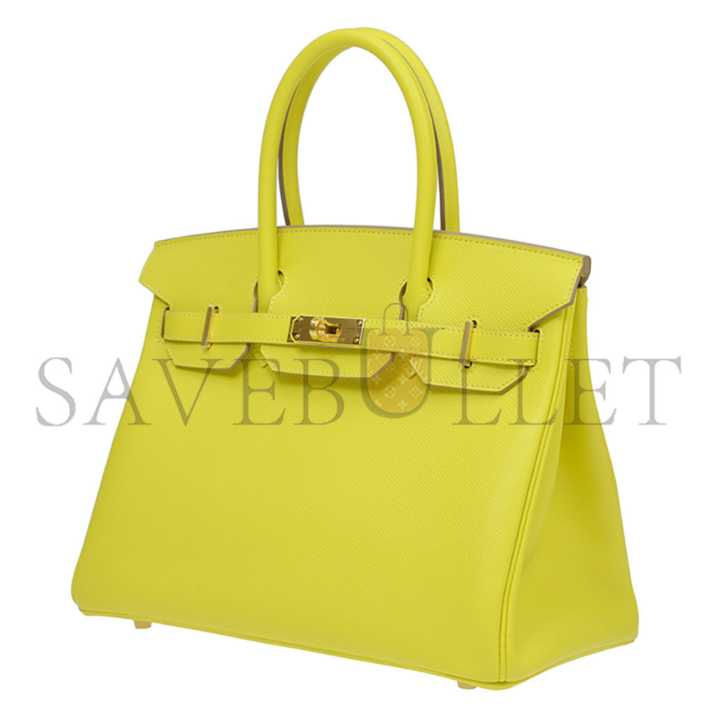 HERMES MASTER BIRKIN 30 EPSOM LEATHER LEMON YELLOW GOLD BUCKLE HIGH END BAG H028369CC9R (30*23*15cm)